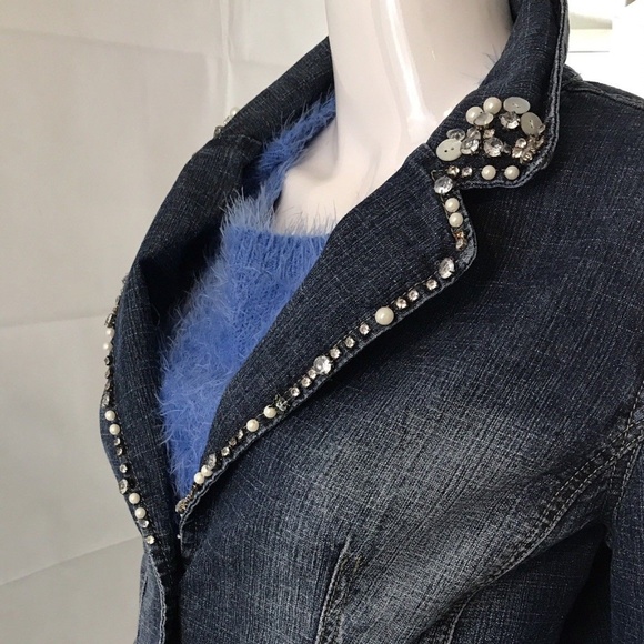 Y2K Vintage Jean Jacket BACCINI Embellished Denim Blue Jean Blazer Medium - Picture 6 of 11